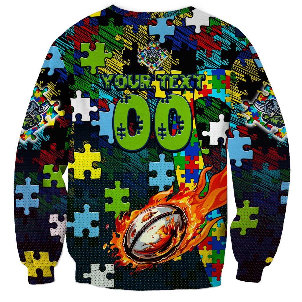 Raiders Autism Awareness Sweatshirt Puzzle Flames Rugby Ball