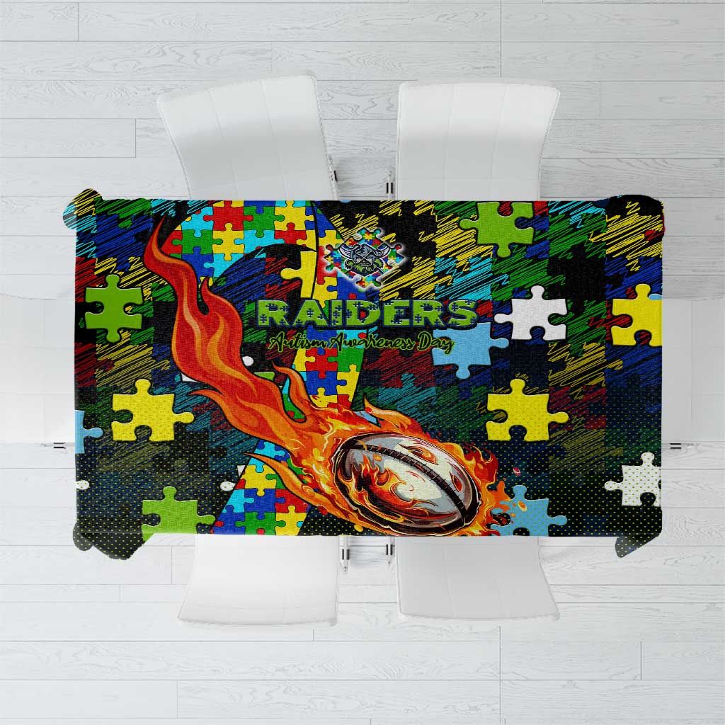 Raiders Autism Awareness Tablecloth Puzzle Flames Rugby Ball