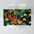 Raiders Autism Awareness Tablecloth Puzzle Flames Rugby Ball