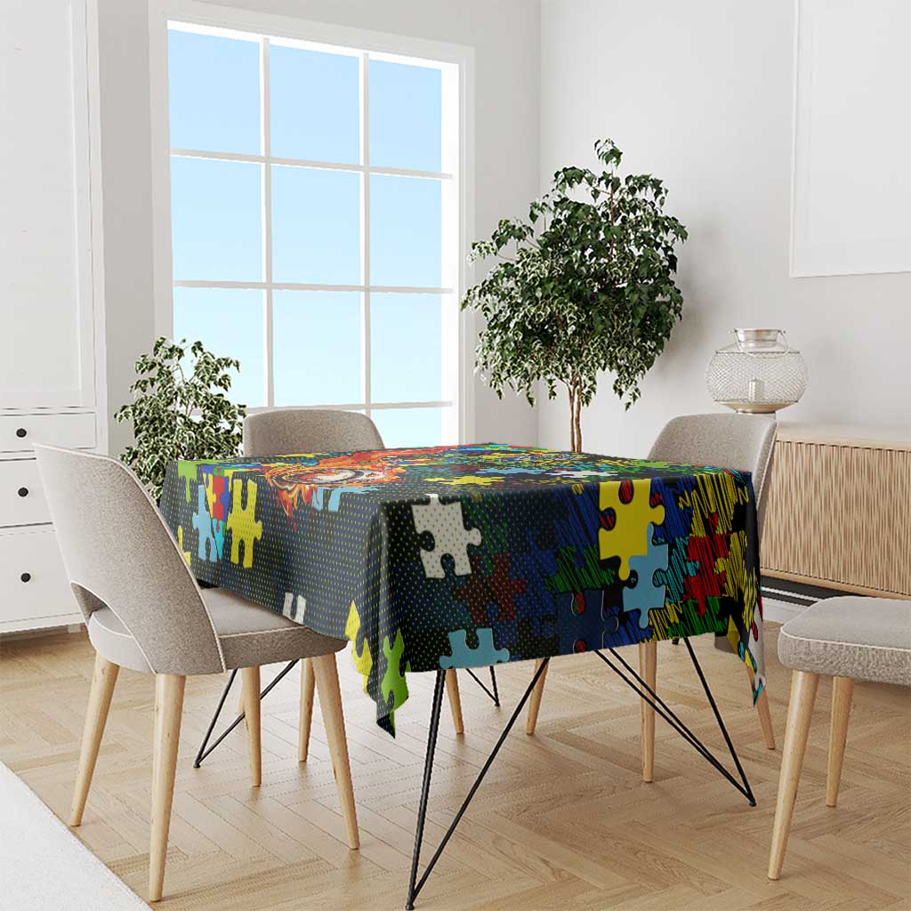 Raiders Autism Awareness Tablecloth Puzzle Flames Rugby Ball