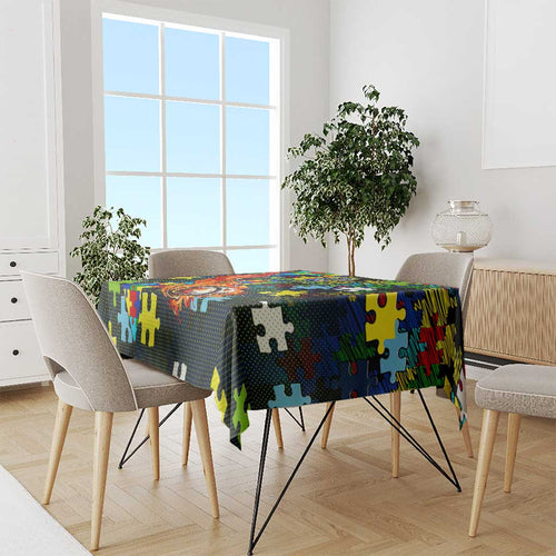 Raiders Autism Awareness Tablecloth Puzzle Flames Rugby Ball