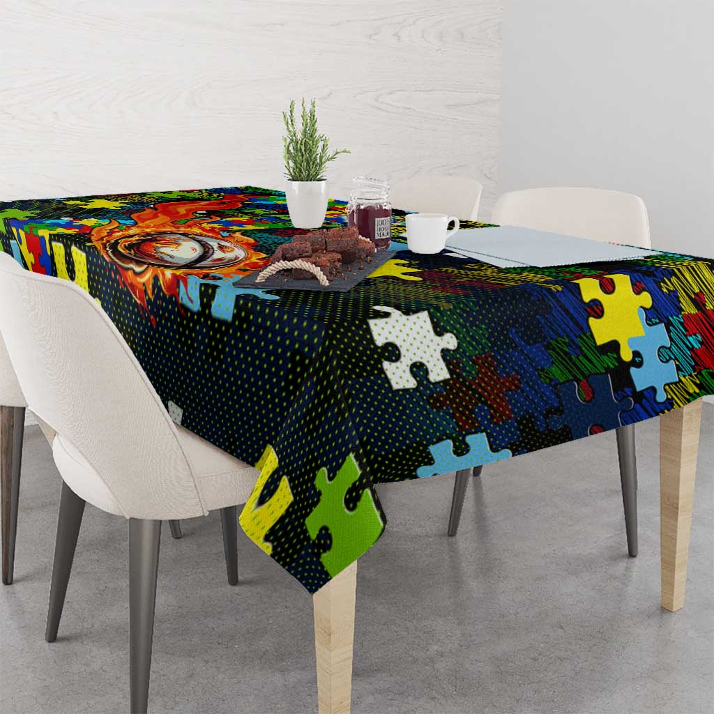 Raiders Autism Awareness Tablecloth Puzzle Flames Rugby Ball