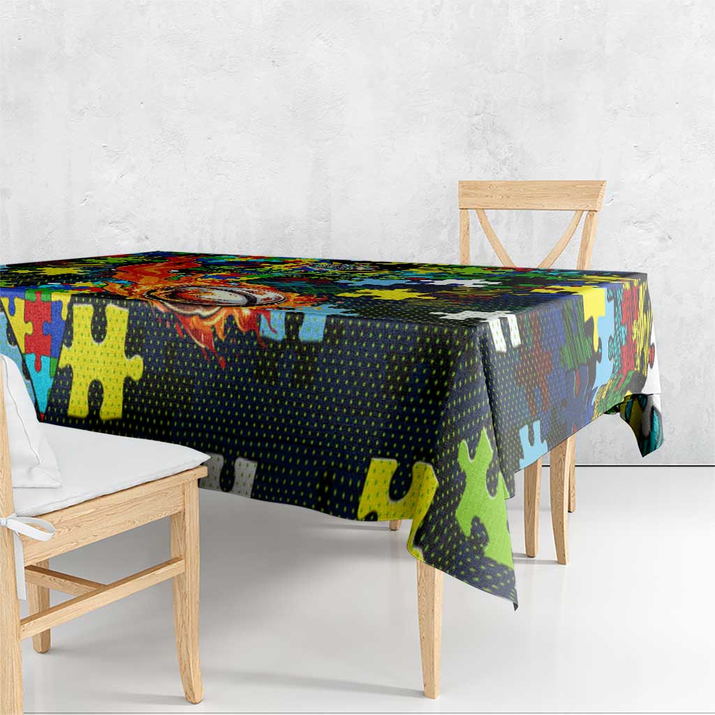 Raiders Autism Awareness Tablecloth Puzzle Flames Rugby Ball