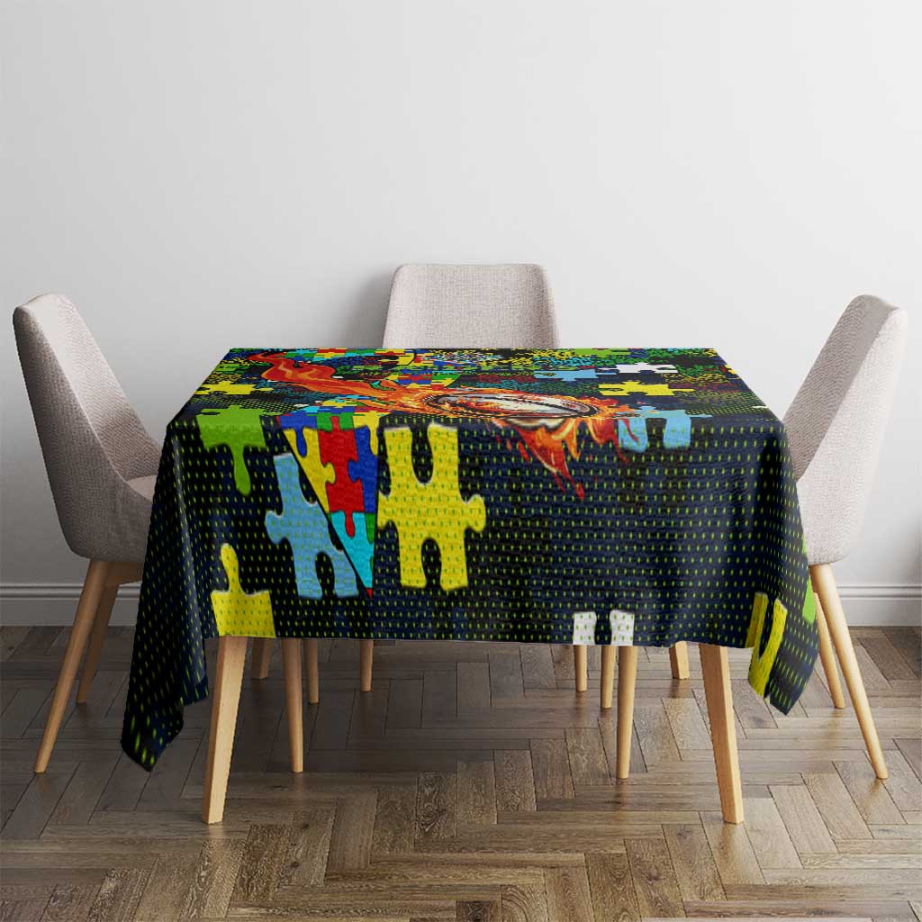 Raiders Autism Awareness Tablecloth Puzzle Flames Rugby Ball