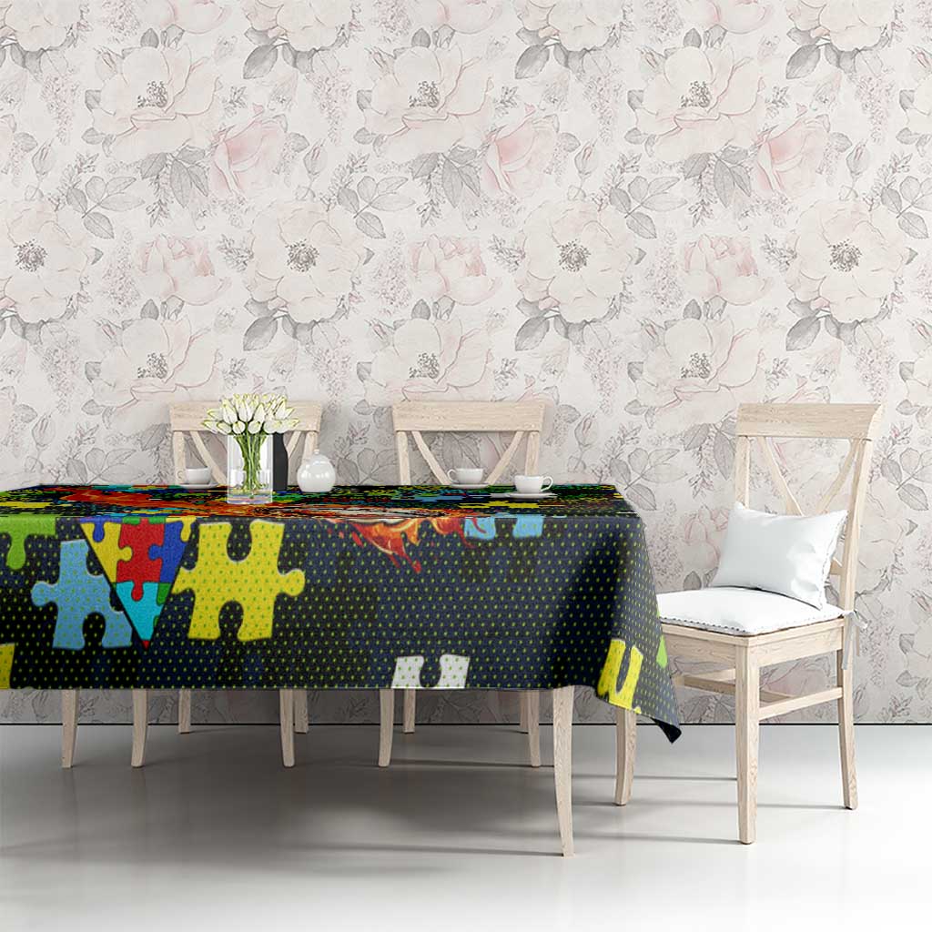 Raiders Autism Awareness Tablecloth Puzzle Flames Rugby Ball