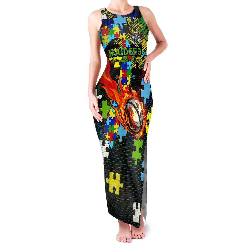 Raiders Autism Awareness Tank Maxi Dress Puzzle Flames Rugby Ball