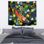 Raiders Autism Awareness Tapestry Puzzle Flames Rugby Ball