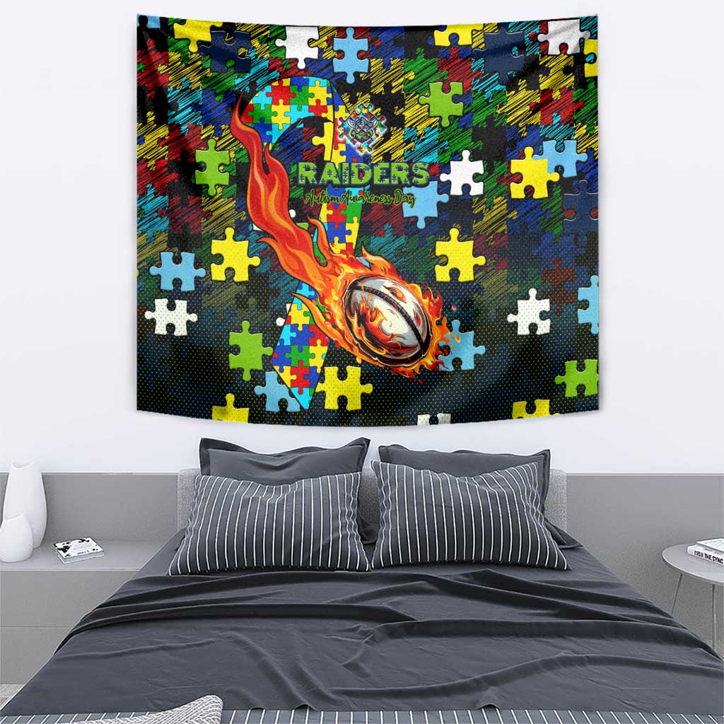 Raiders Autism Awareness Tapestry Puzzle Flames Rugby Ball