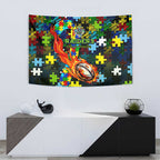 Raiders Autism Awareness Tapestry Puzzle Flames Rugby Ball