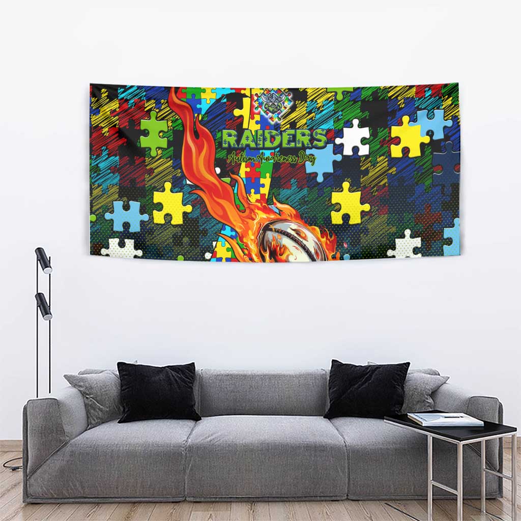 Raiders Autism Awareness Tapestry Puzzle Flames Rugby Ball