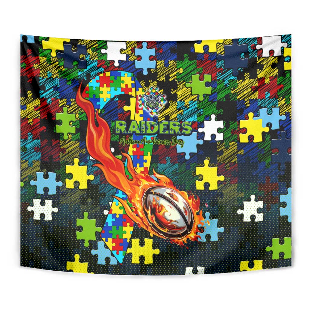 Raiders Autism Awareness Tapestry Puzzle Flames Rugby Ball
