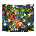 Raiders Autism Awareness Tapestry Puzzle Flames Rugby Ball
