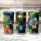 Raiders Autism Awareness Tumbler Cup Puzzle Flames Rugby Ball