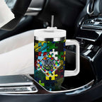 Raiders Autism Awareness Tumbler With Handle Puzzle Flames Rugby Ball