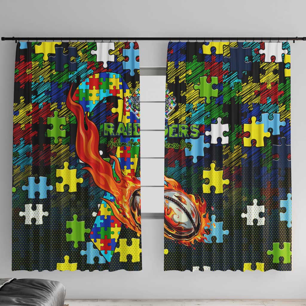 Raiders Autism Awareness Window Curtain Puzzle Flames Rugby Ball
