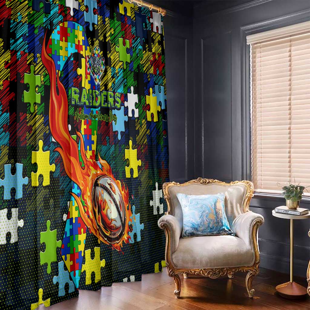 Raiders Autism Awareness Window Curtain Puzzle Flames Rugby Ball