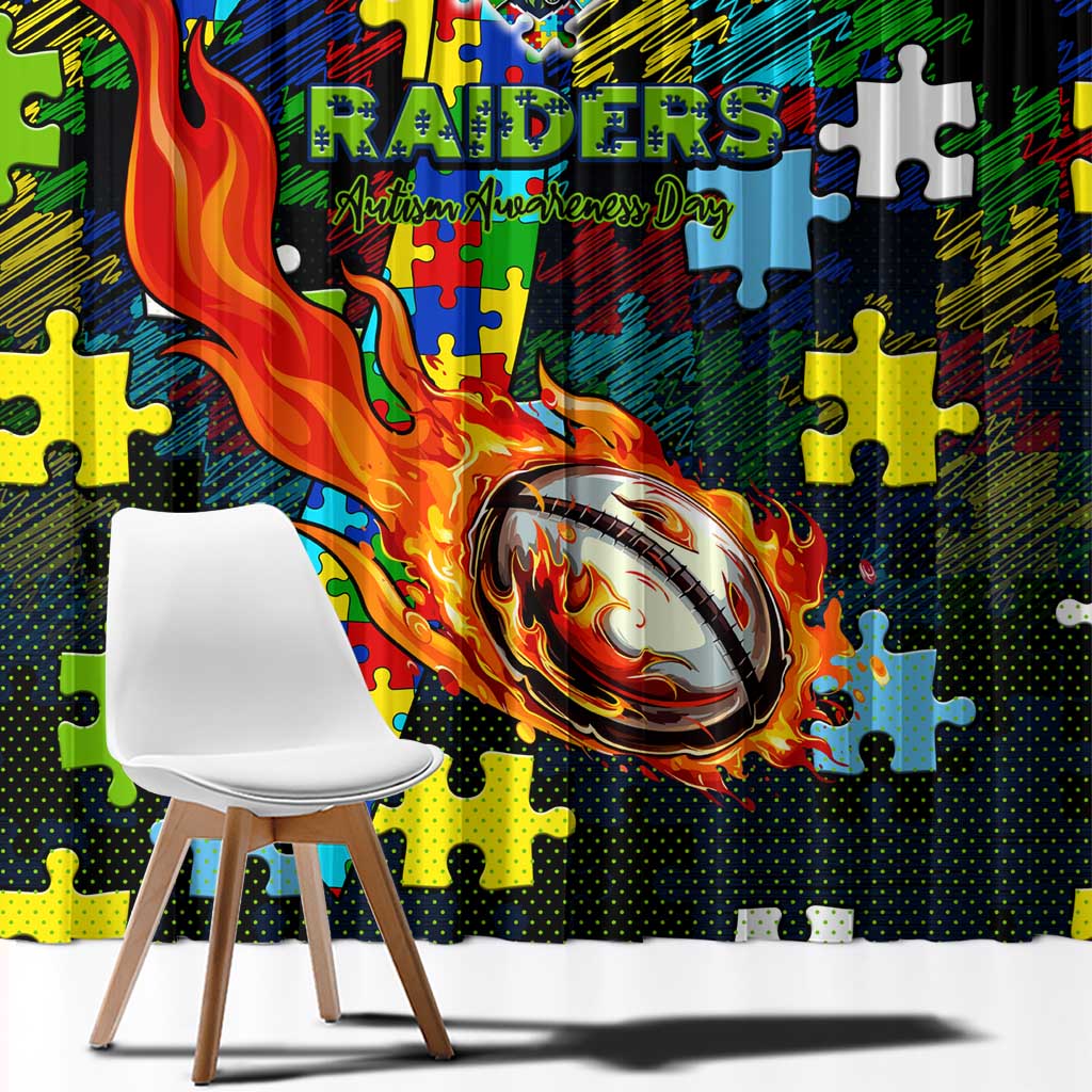 Raiders Autism Awareness Window Curtain Puzzle Flames Rugby Ball