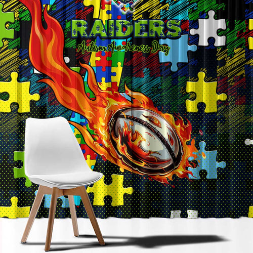 Raiders Autism Awareness Window Curtain Puzzle Flames Rugby Ball