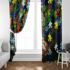 Raiders Autism Awareness Window Curtain Puzzle Flames Rugby Ball