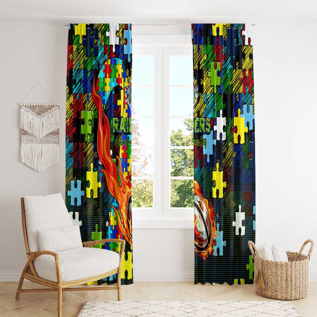 Raiders Autism Awareness Window Curtain Puzzle Flames Rugby Ball