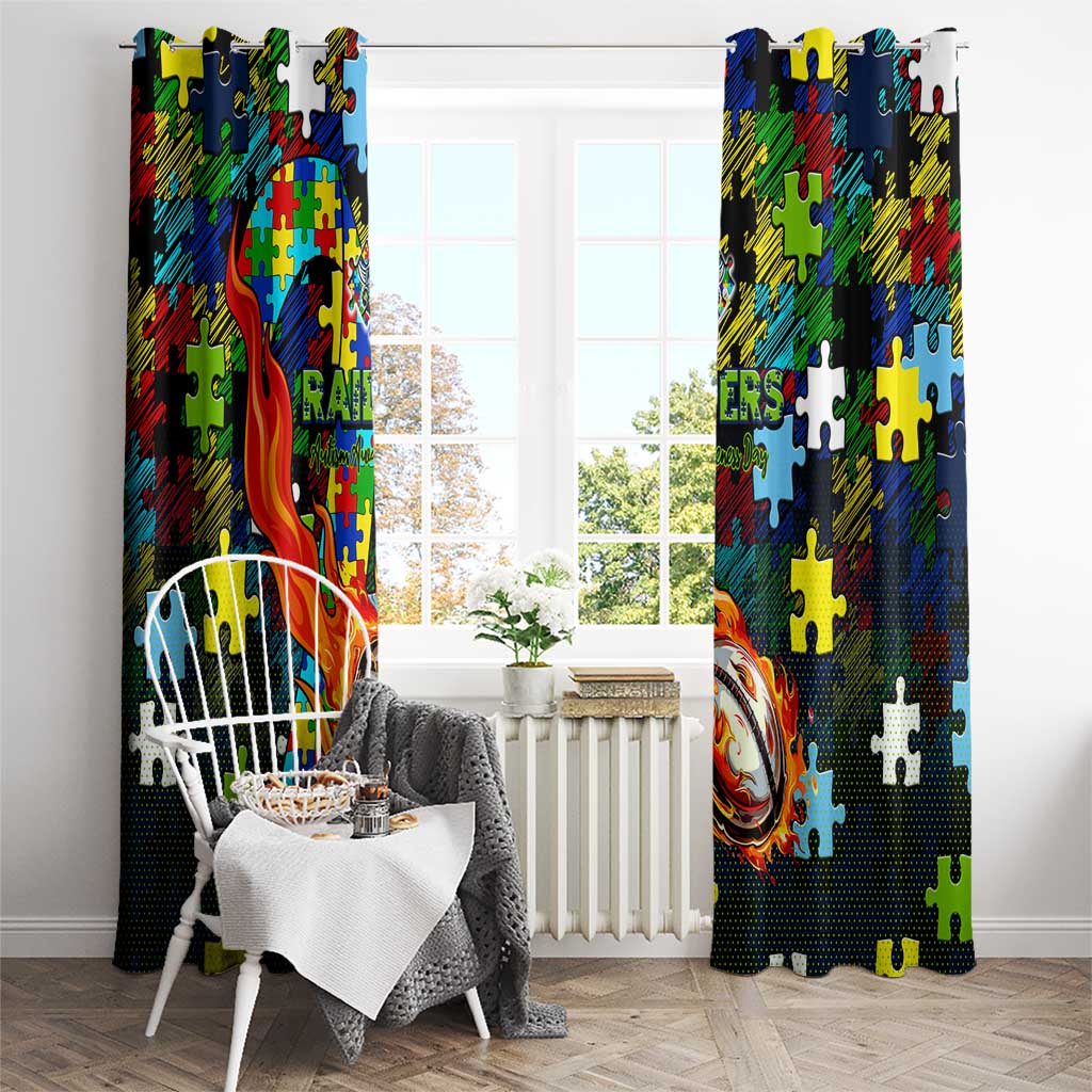 Raiders Autism Awareness Window Curtain Puzzle Flames Rugby Ball