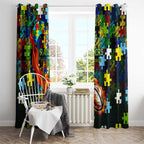 Raiders Autism Awareness Window Curtain Puzzle Flames Rugby Ball