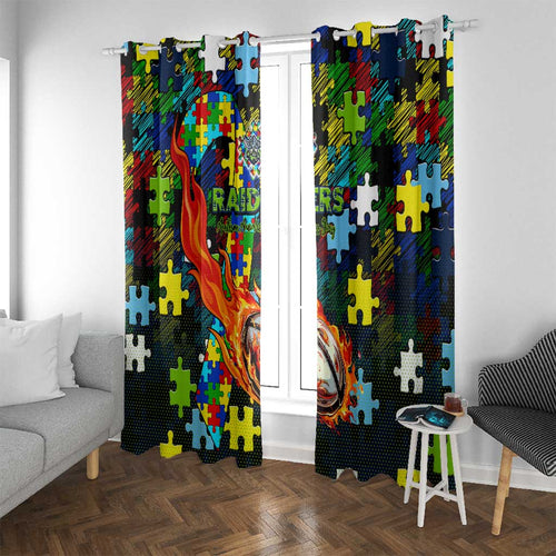 Raiders Autism Awareness Window Curtain Puzzle Flames Rugby Ball
