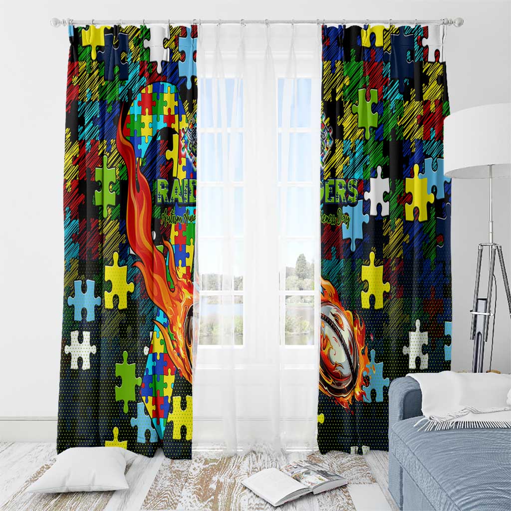 Raiders Autism Awareness Window Curtain Puzzle Flames Rugby Ball