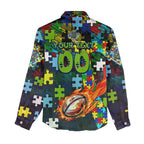 Raiders Autism Awareness Women Casual Shirt Puzzle Flames Rugby Ball