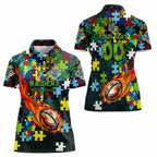 Raiders Autism Awareness Women Polo Shirt Puzzle Flames Rugby Ball