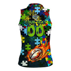 Raiders Autism Awareness Women Sleeveless Polo Shirt Puzzle Flames Rugby Ball
