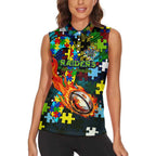 Raiders Autism Awareness Women Sleeveless Polo Shirt Puzzle Flames Rugby Ball