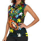 Raiders Autism Awareness Women Sleeveless Polo Shirt Puzzle Flames Rugby Ball