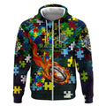 Raiders Autism Awareness Zip Hoodie Puzzle Flames Rugby Ball