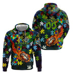 Raiders Autism Awareness Zip Hoodie Puzzle Flames Rugby Ball