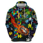 Raiders Autism Awareness Zip Hoodie Puzzle Flames Rugby Ball
