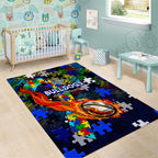 Bulldogs Autism Awareness Area Rug Puzzle Flames Rugby Ball