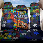 Bulldogs Autism Awareness Back Car Seat Cover Puzzle Flames Rugby Ball