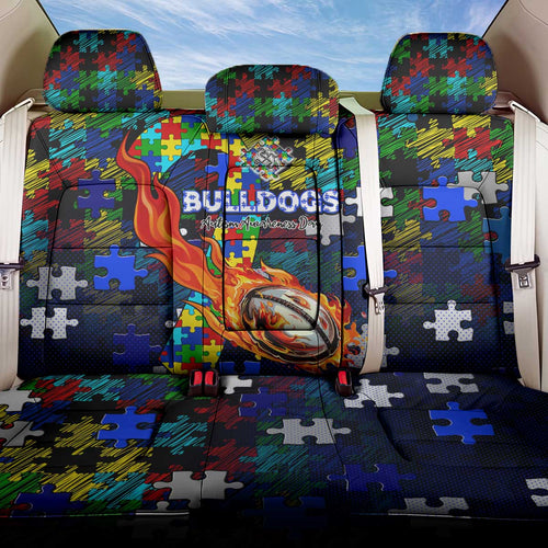 Bulldogs Autism Awareness Back Car Seat Cover Puzzle Flames Rugby Ball