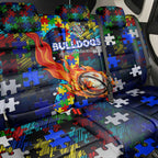 Bulldogs Autism Awareness Back Car Seat Cover Puzzle Flames Rugby Ball