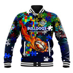 Bulldogs Autism Awareness Baseball Jacket Puzzle Flames Rugby Ball