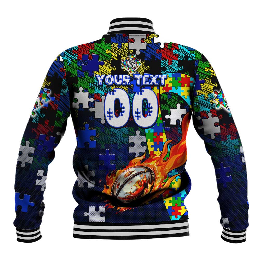 Bulldogs Autism Awareness Baseball Jacket Puzzle Flames Rugby Ball