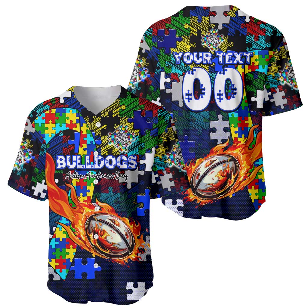 Bulldogs Autism Awareness Baseball Jersey Puzzle Flames Rugby Ball