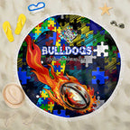 Bulldogs Autism Awareness Beach Blanket Puzzle Flames Rugby Ball