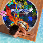 Bulldogs Autism Awareness Beach Blanket Puzzle Flames Rugby Ball