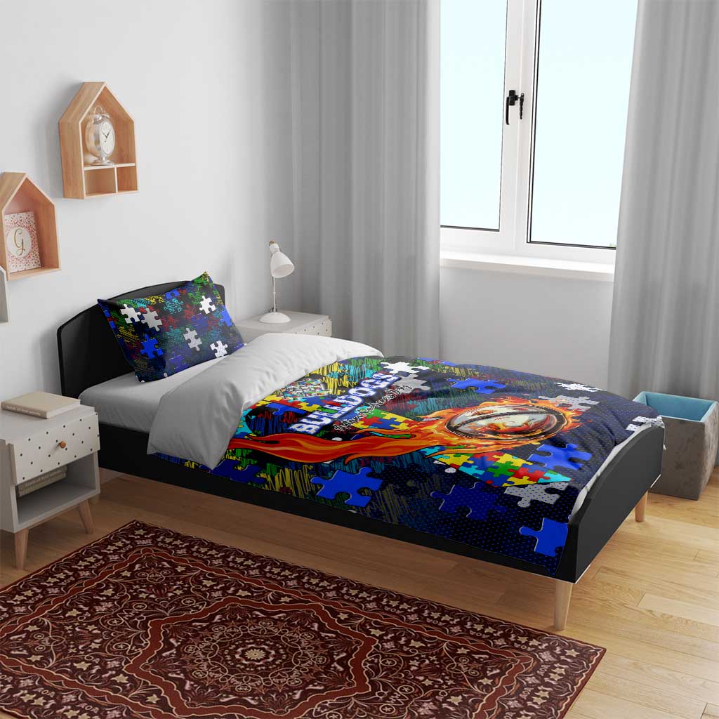 Bulldogs Autism Awareness Bedding Set Puzzle Flames Rugby Ball