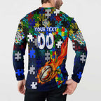 Bulldogs Autism Awareness Button Sweatshirt Puzzle Flames Rugby Ball
