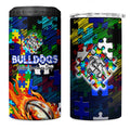 Bulldogs Autism Awareness 4 in 1 Can Cooler Tumbler Puzzle Flames Rugby Ball