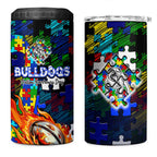 Bulldogs Autism Awareness 4 in 1 Can Cooler Tumbler Puzzle Flames Rugby Ball