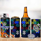 Bulldogs Autism Awareness 4 in 1 Can Cooler Tumbler Puzzle Flames Rugby Ball